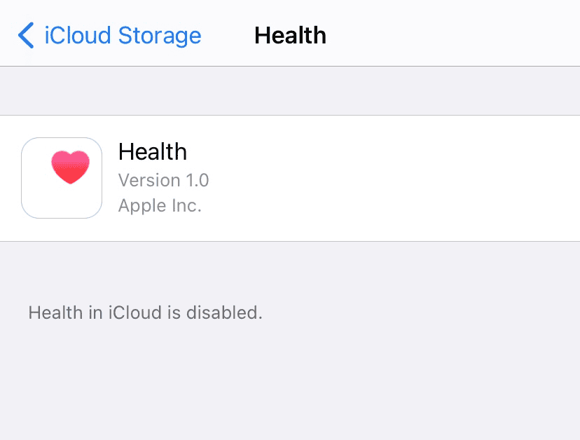 iCloud health disabled