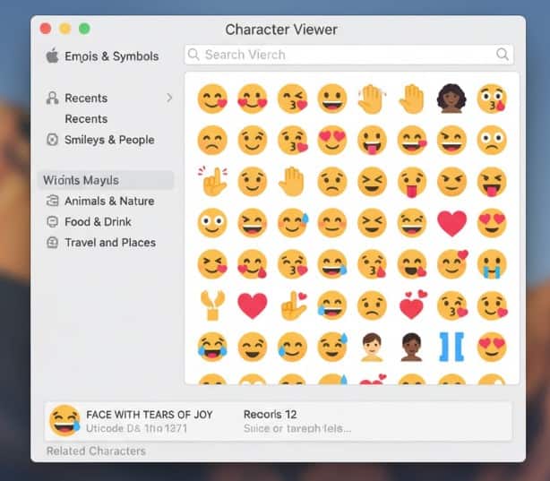 macOS Character Viewer window