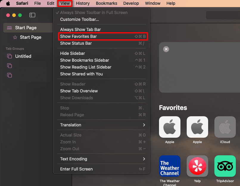 macOS Safari Bookmarks setting Show Bookmarks