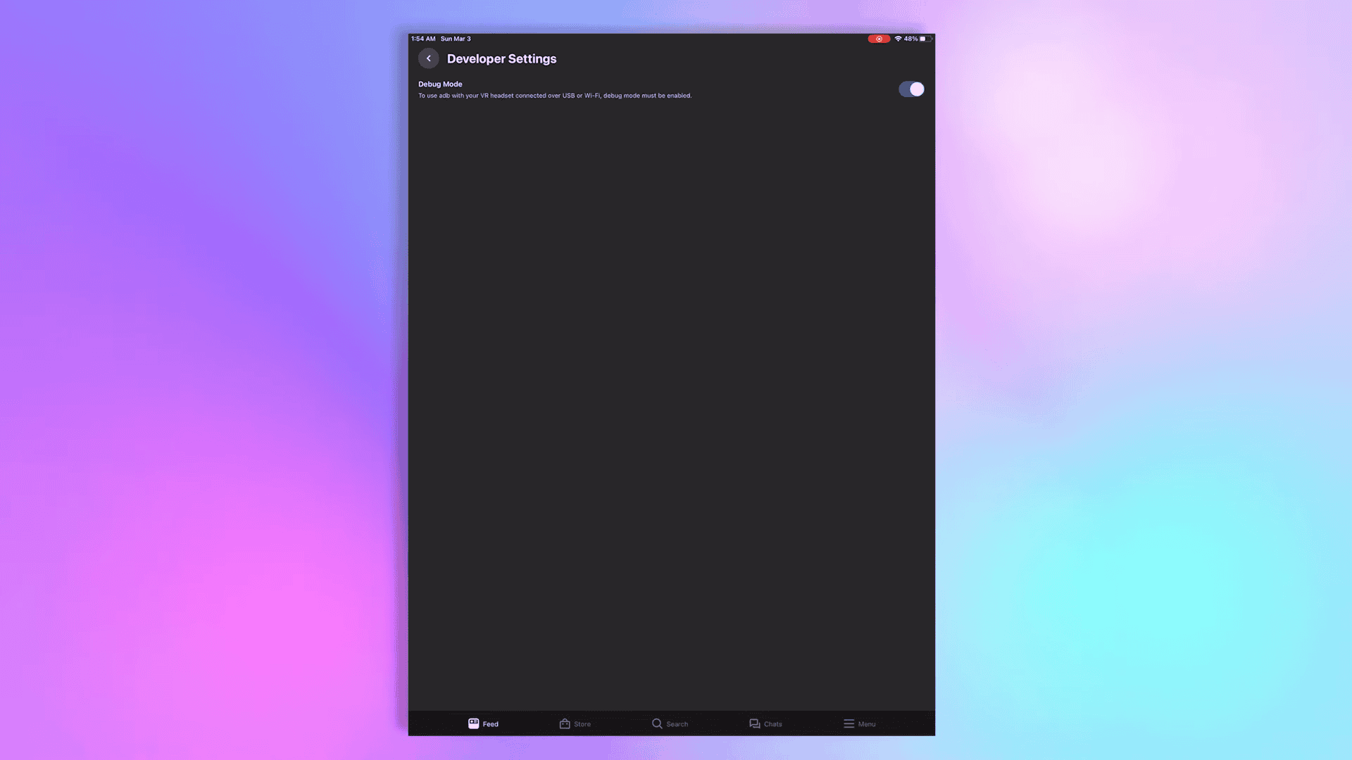 meta quest developer mode toggle on
