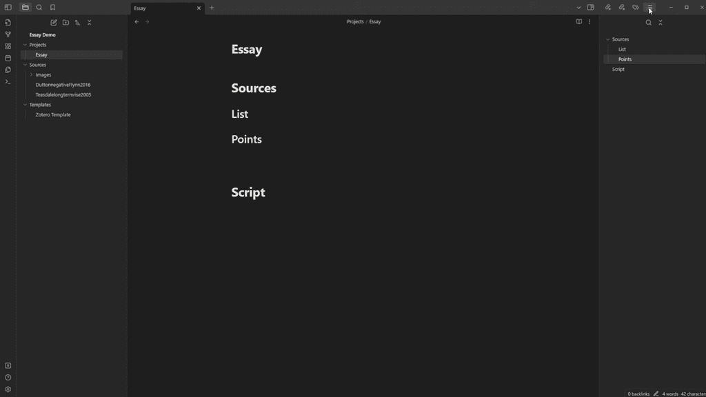 obsidian writing interface
