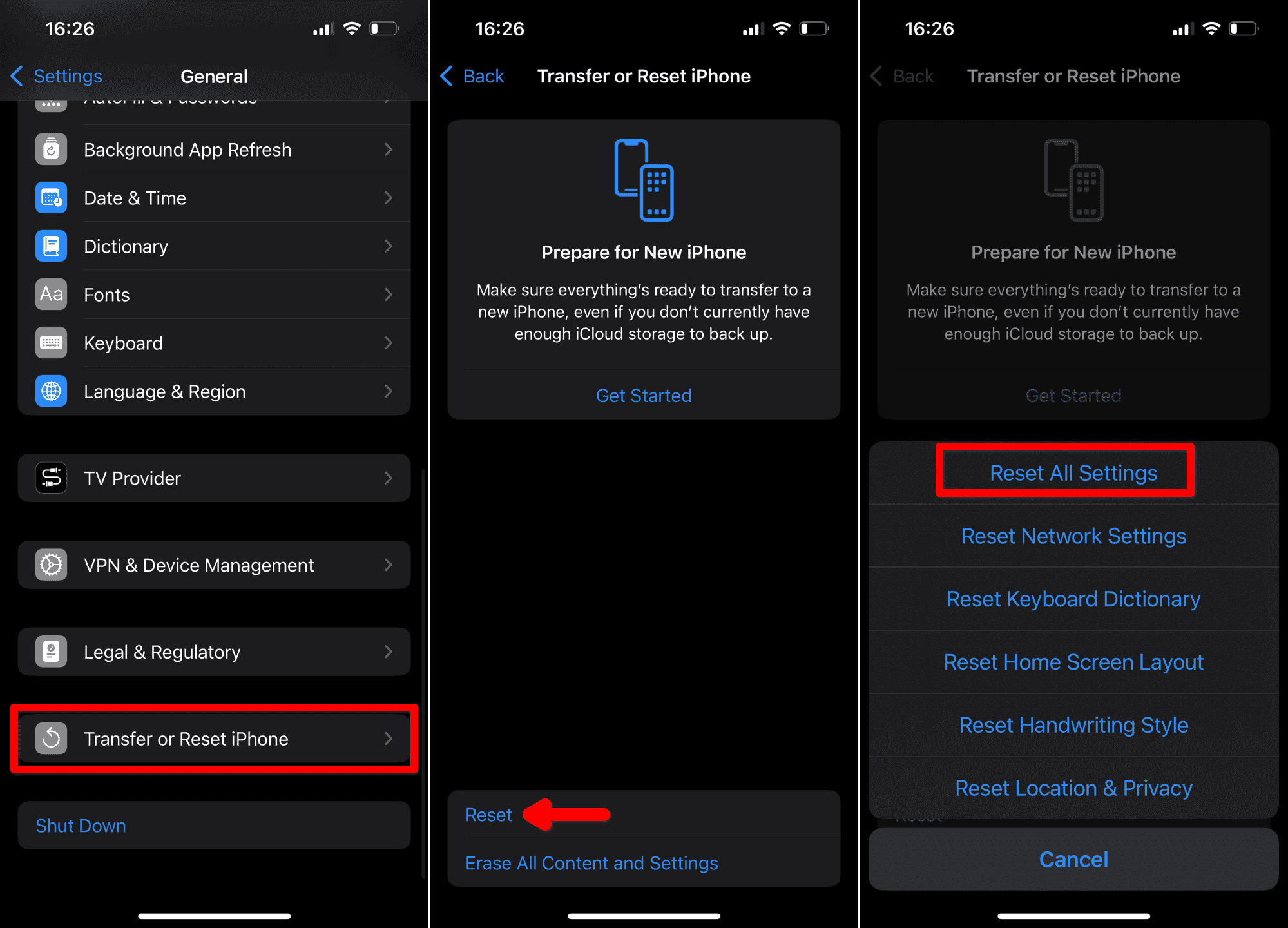 reset all settings iphone