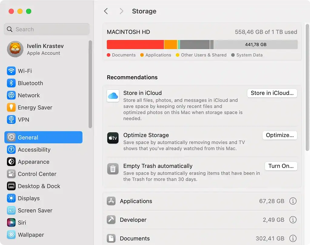 space used in mac