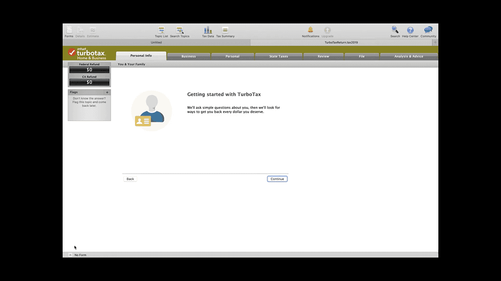 Interface Turbotax sur mac