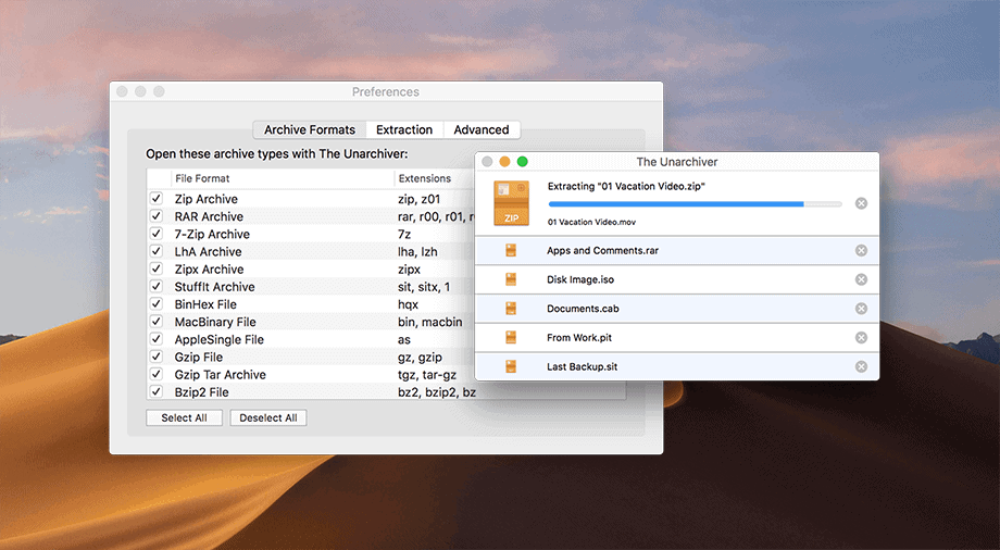 Unarchiver archive formats