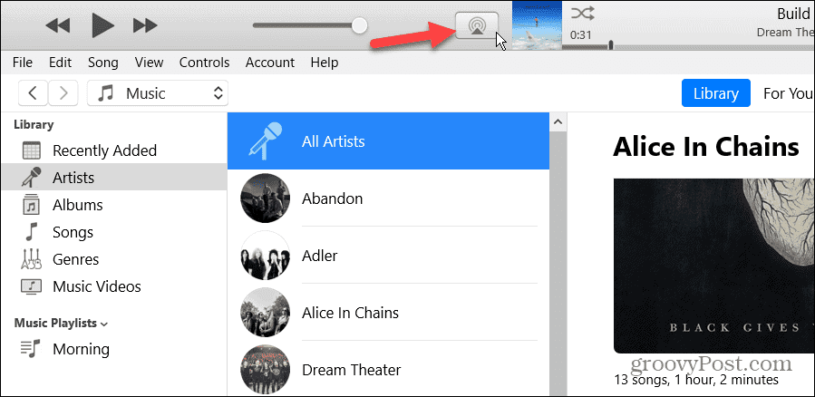 AirPlay button in iTunes