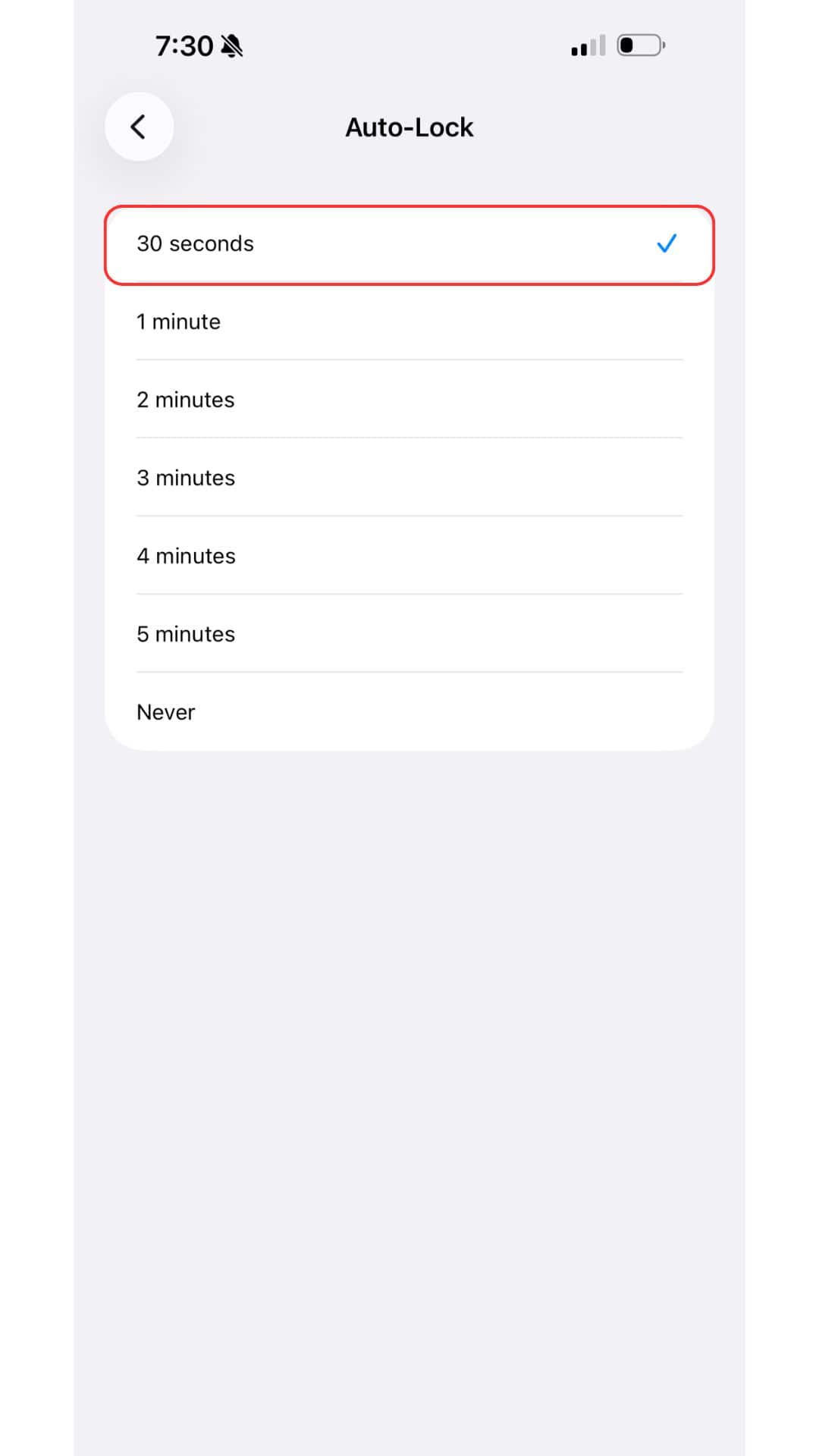 Auto Lock settings