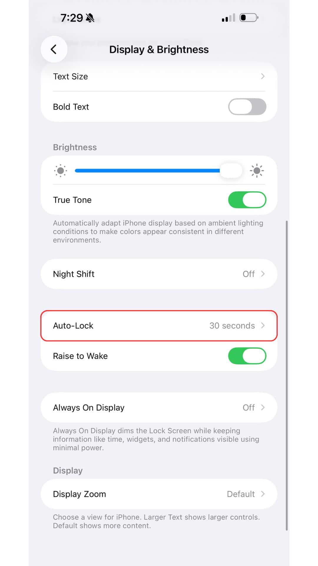 Auto Lock settings