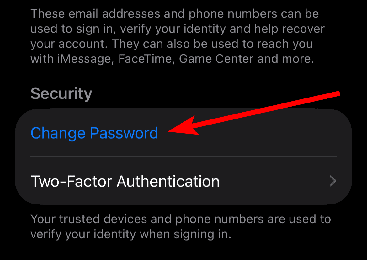 Change password on iPhone