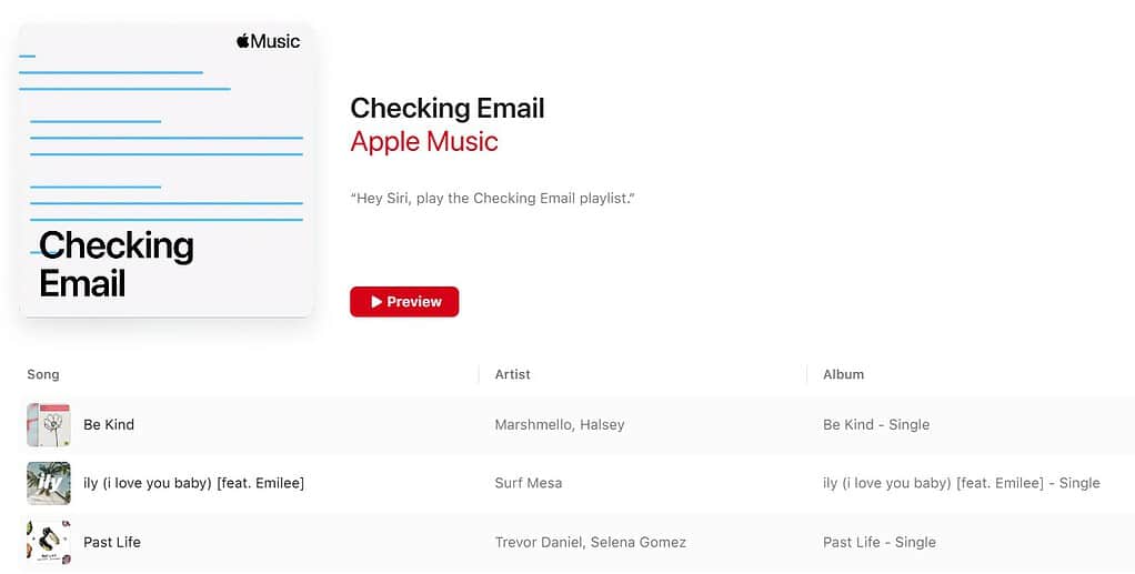 Checking Mail Apple Music playlist
