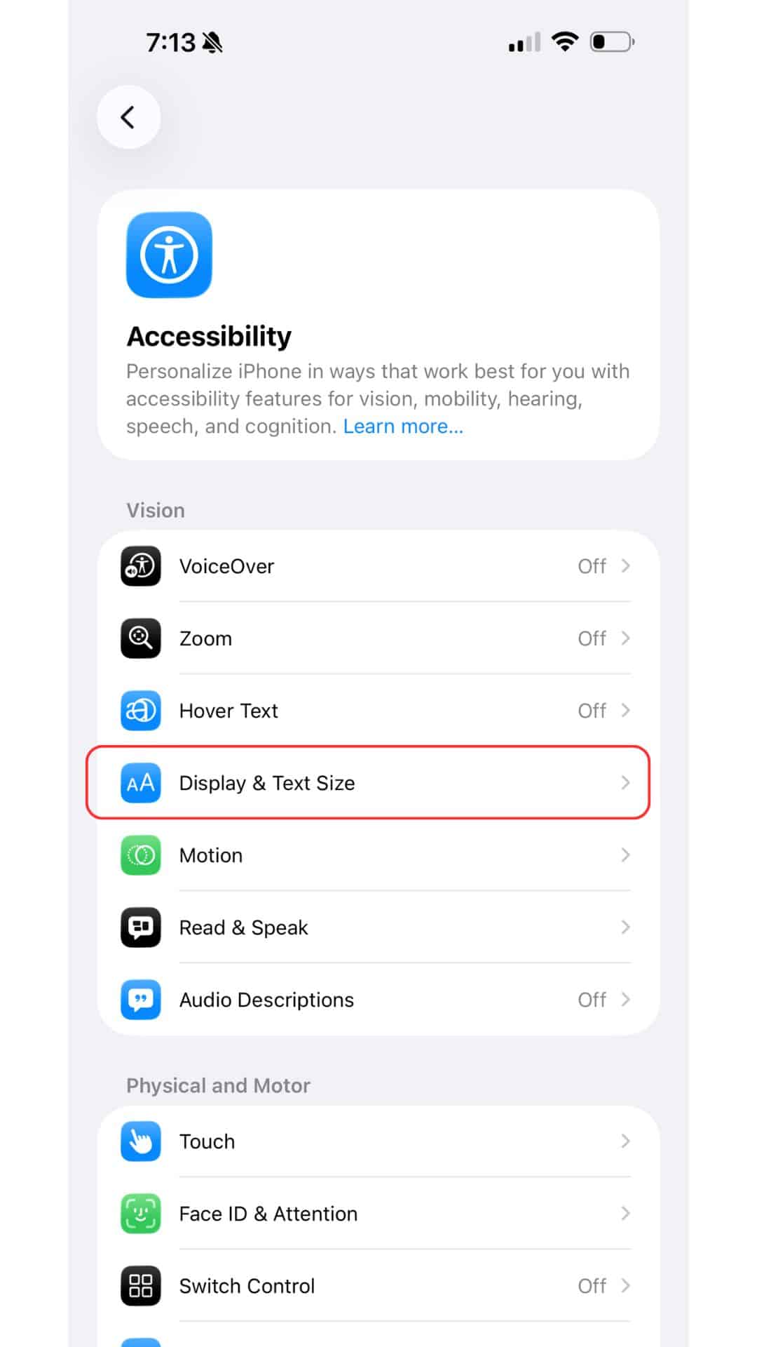 Display and Text Settings