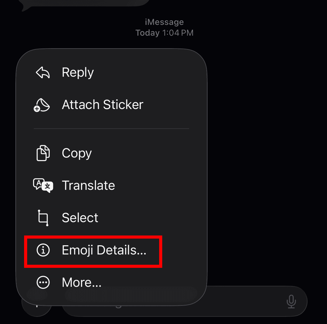 Emoji details option in iMessage