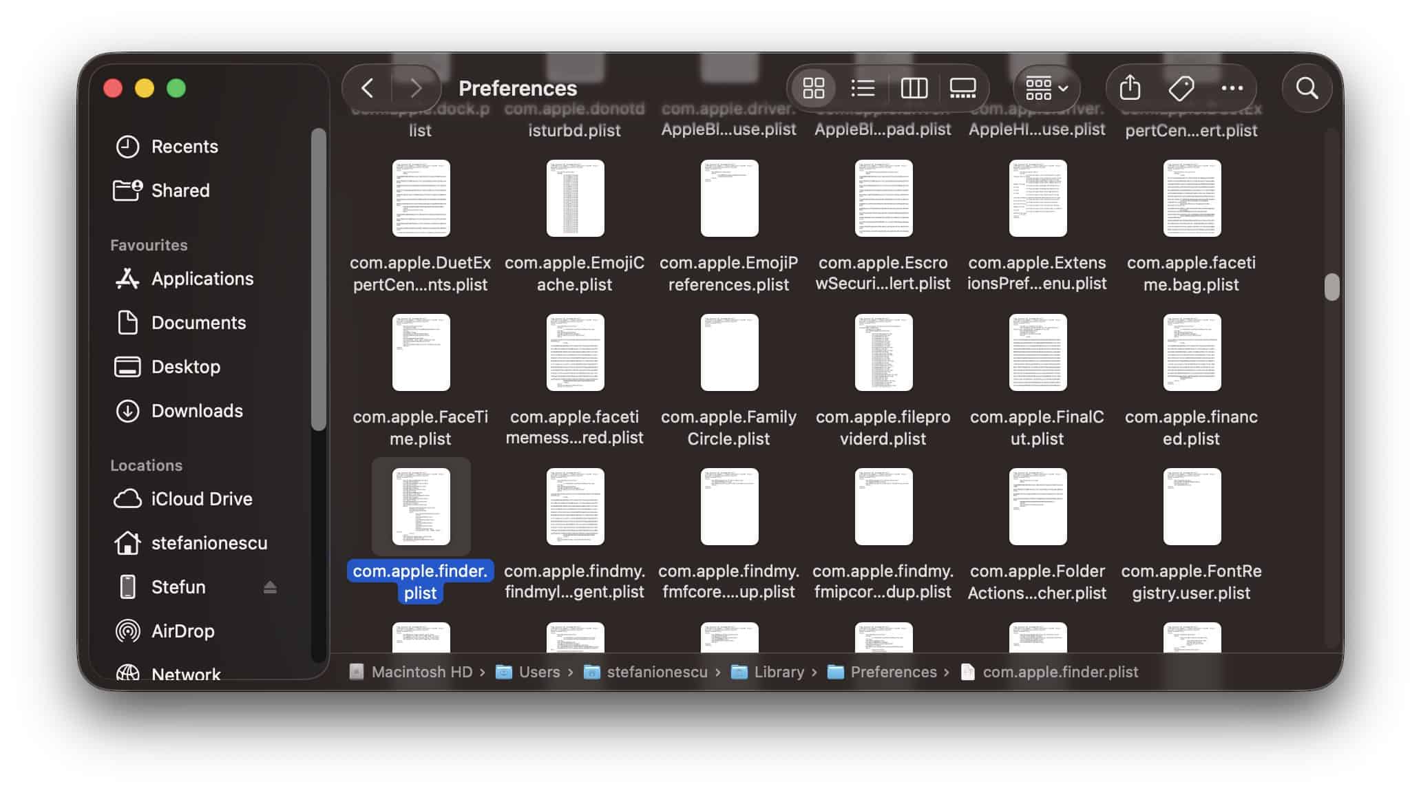Finder preferences file