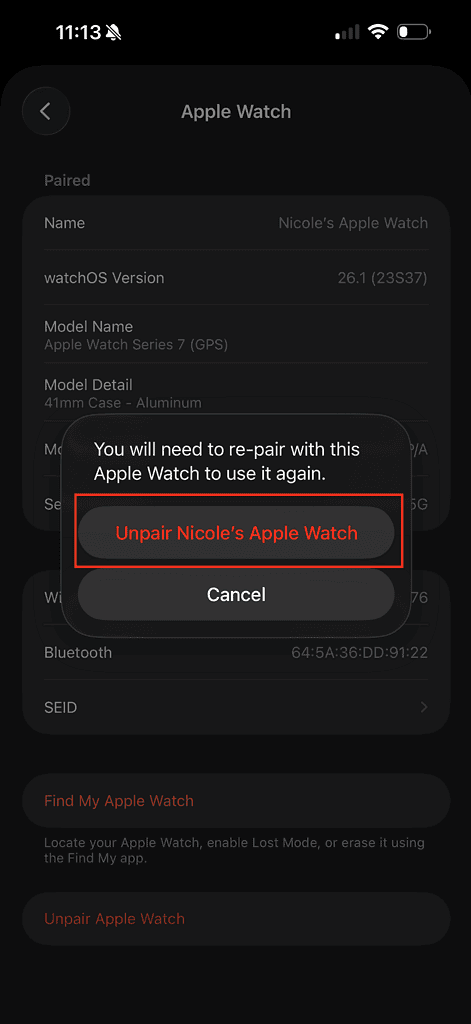 unpair apple watch