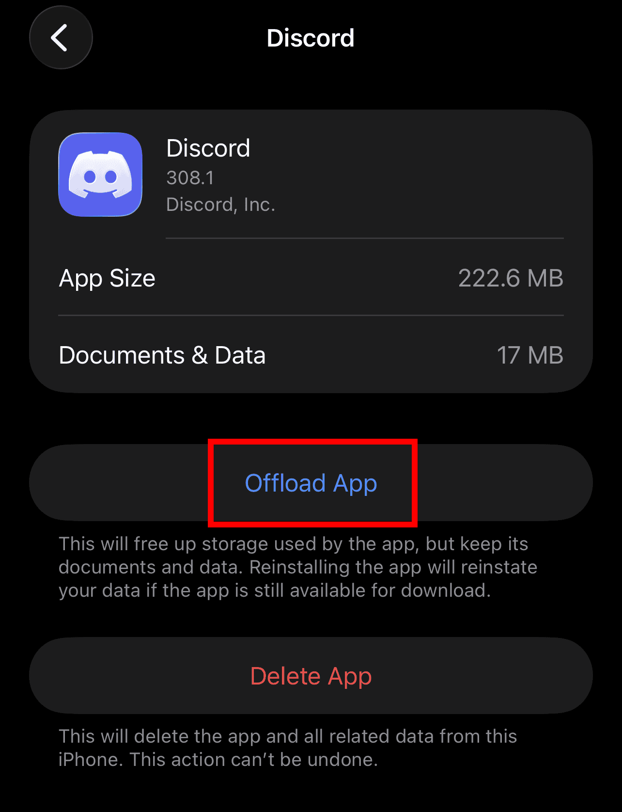 Offloading Discord on iPhone