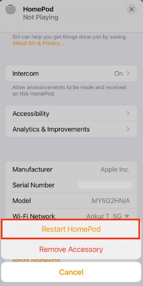 Restart HomePod