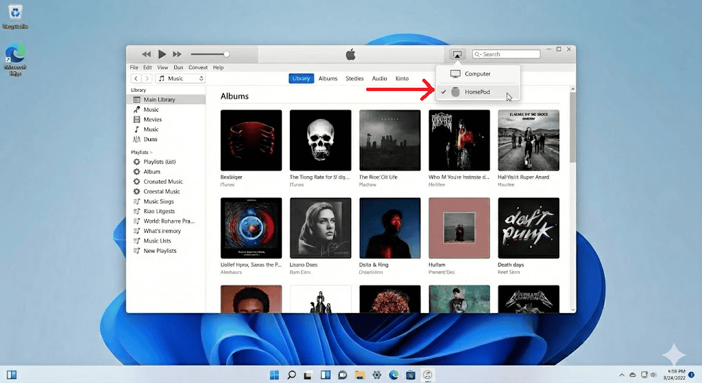 Select HomePod in iTunes