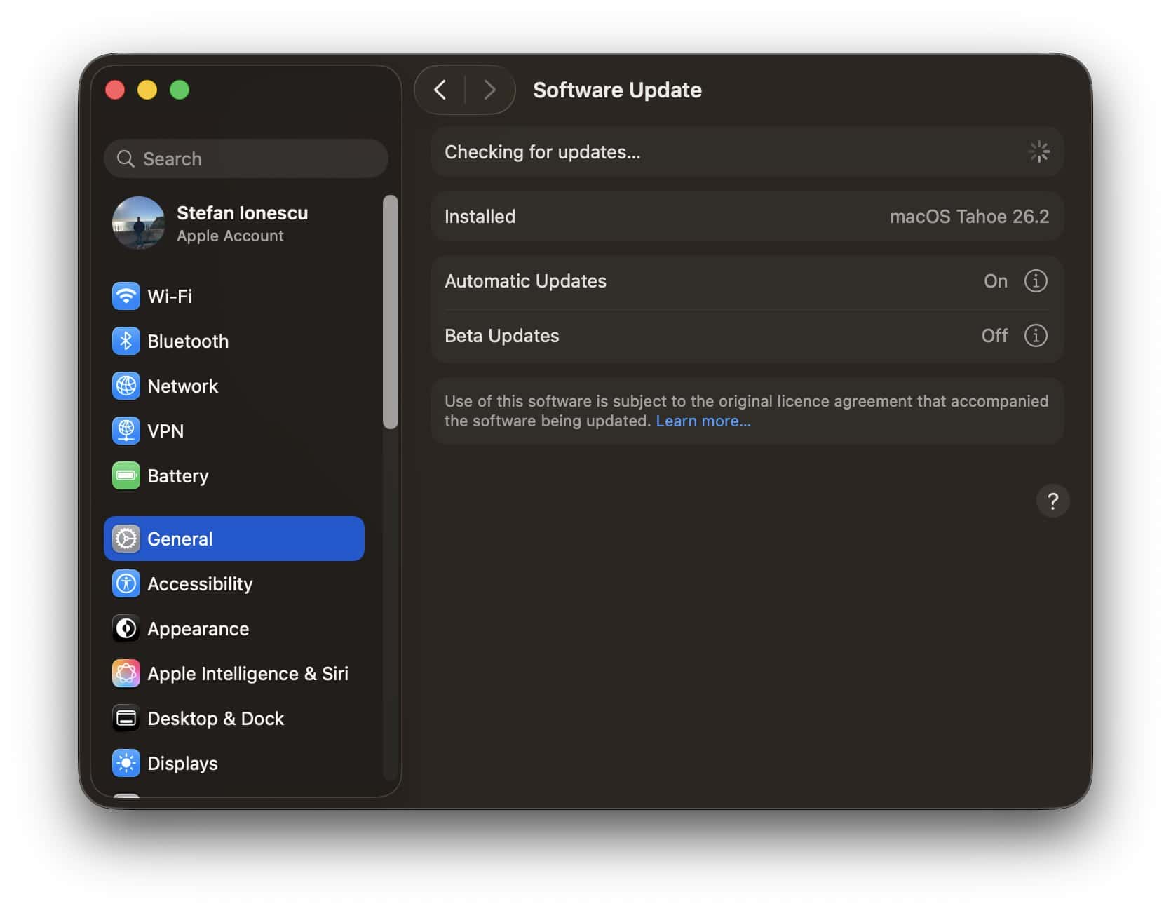 Software Update screen on Mac