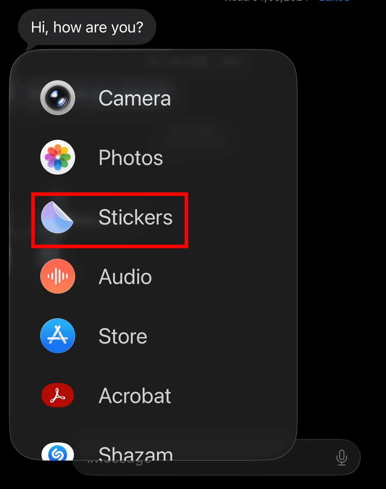 Stickers option in iMessage