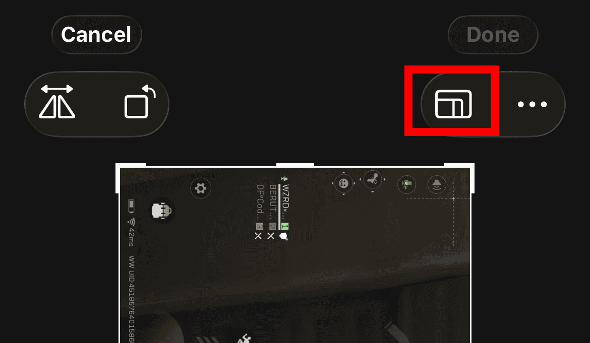 Tap the aspect ration icon when editing a video on iPhone