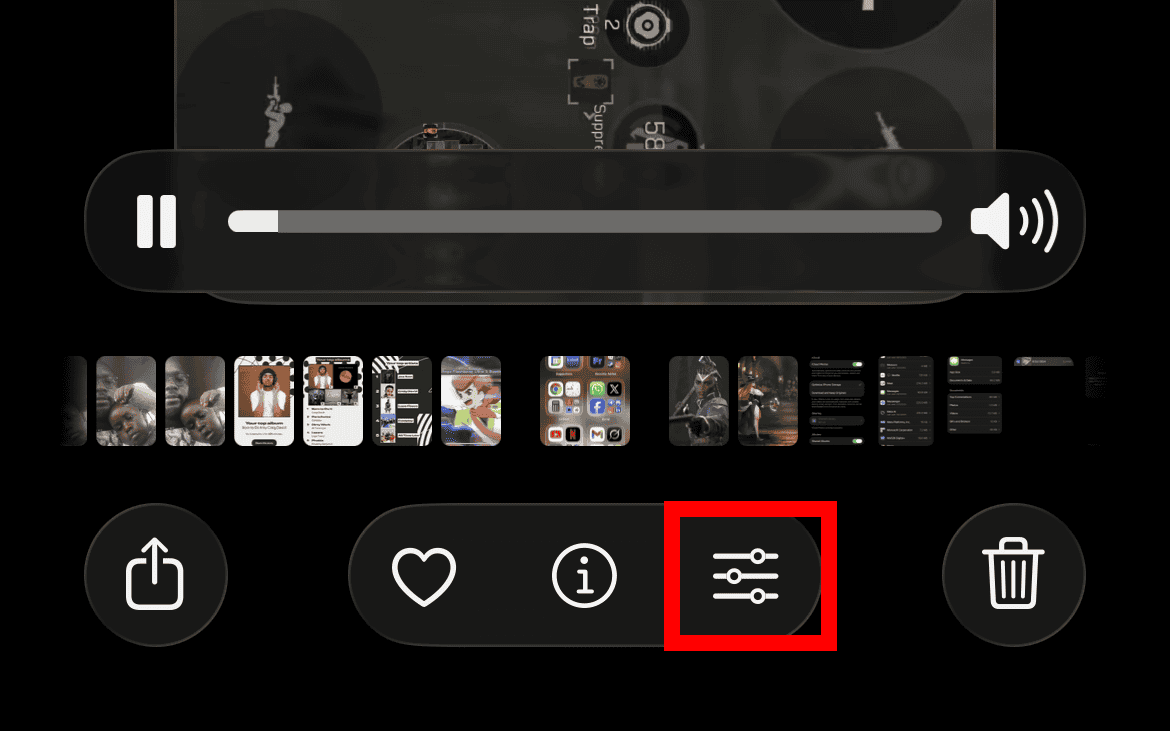 Tap the edit icon when editing a video on iPhone