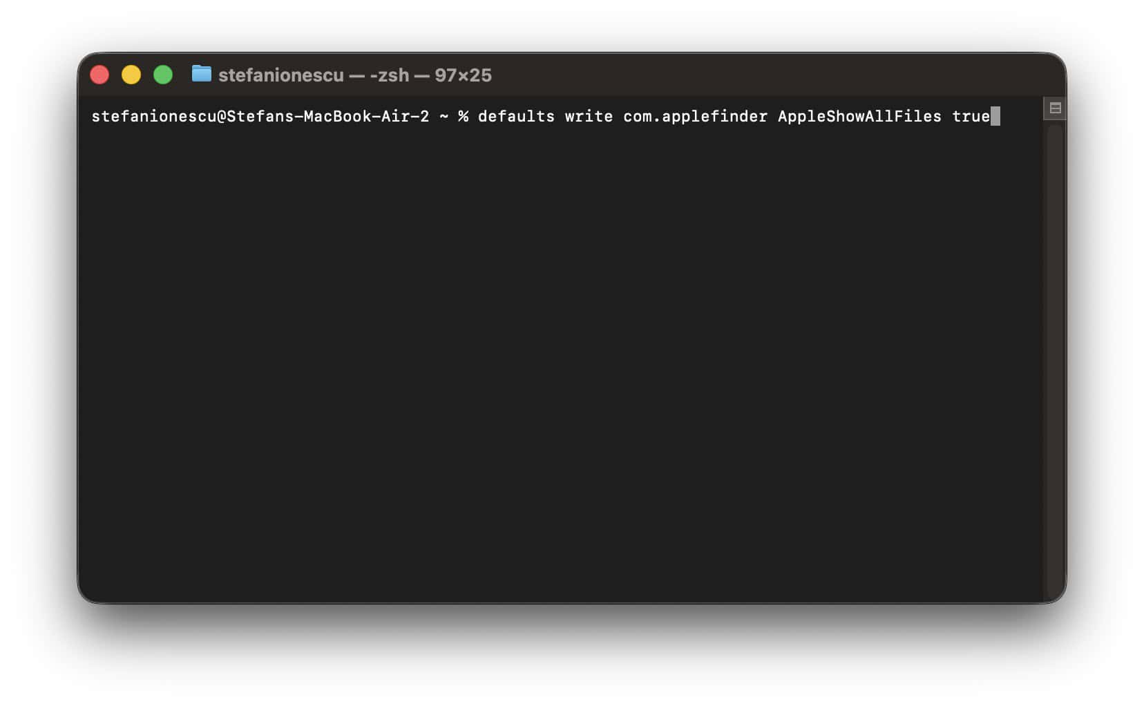 Terminal command to adjust how Finder shows hidden files