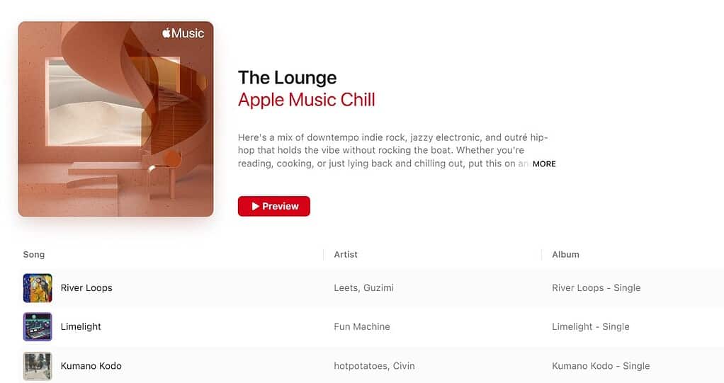 The Lounge Apple Music playlist