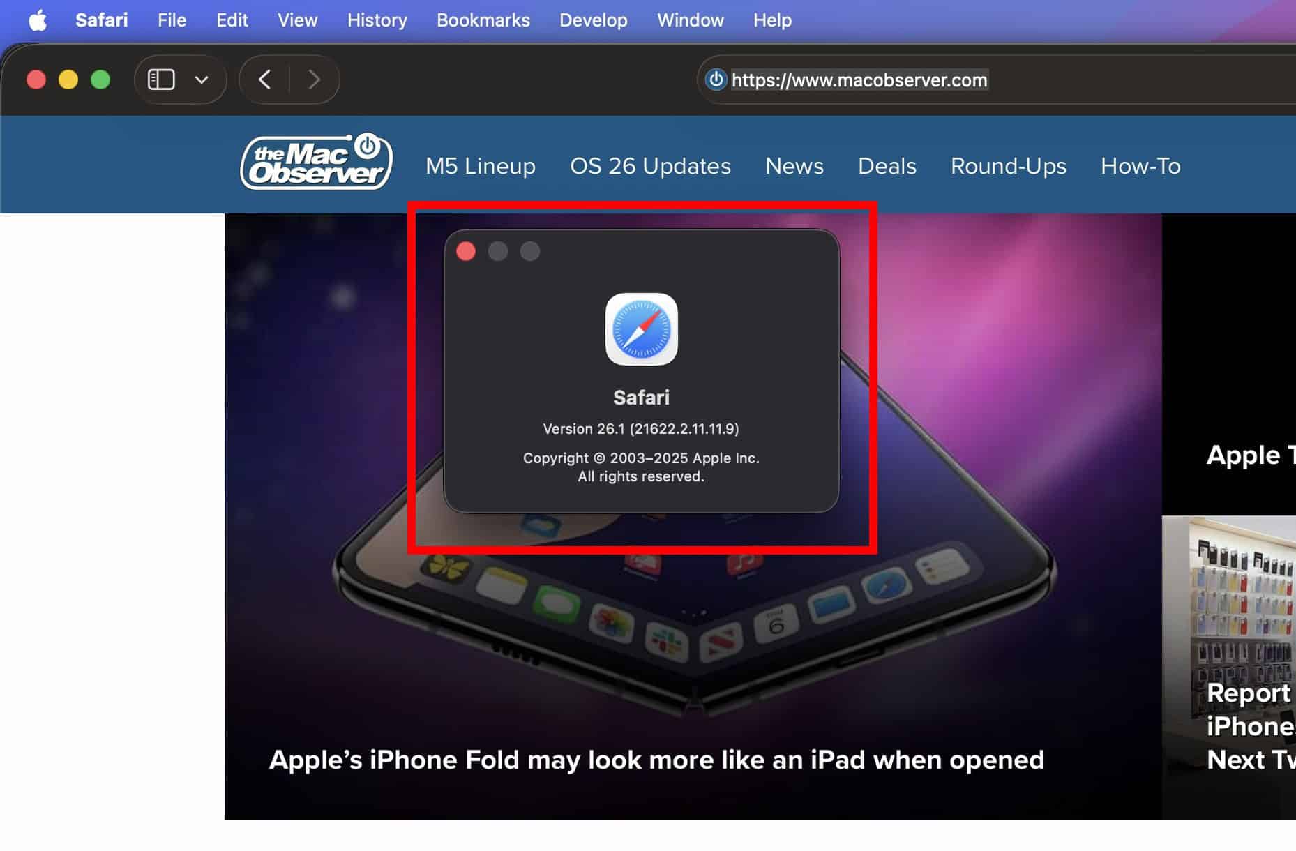 The version of Safari being used