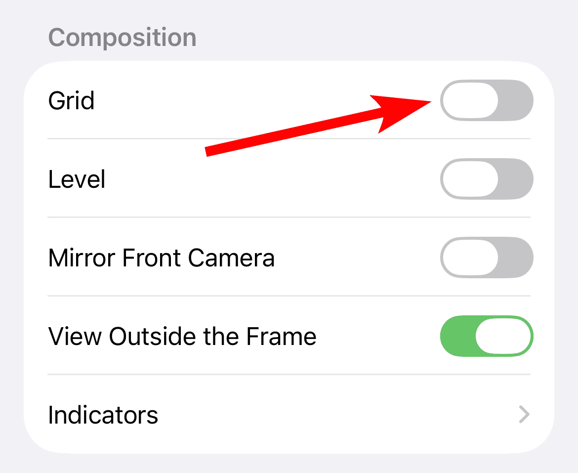 Turn off camera grid on iPhone