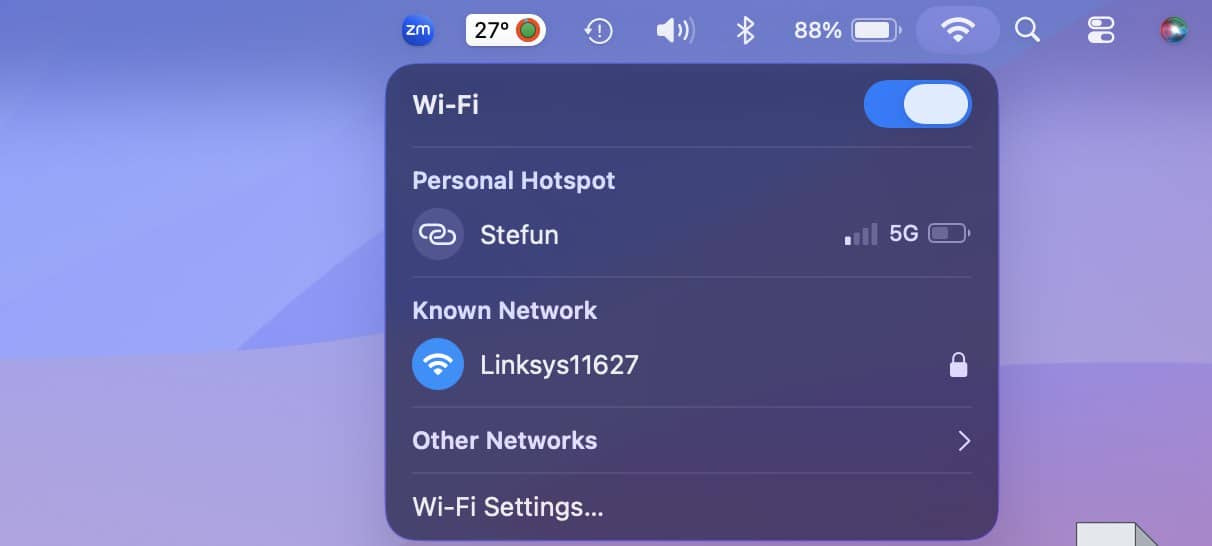 Wi-Fi option on Mac