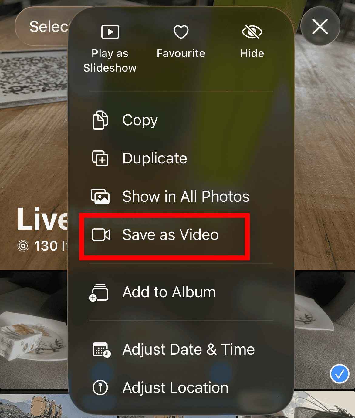 converting several lives photos into a video on iPhone