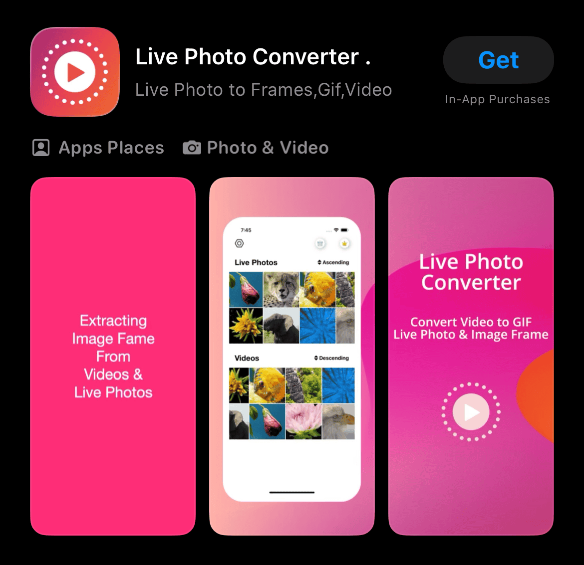downloading a live photo converter on the App Store on iPhone