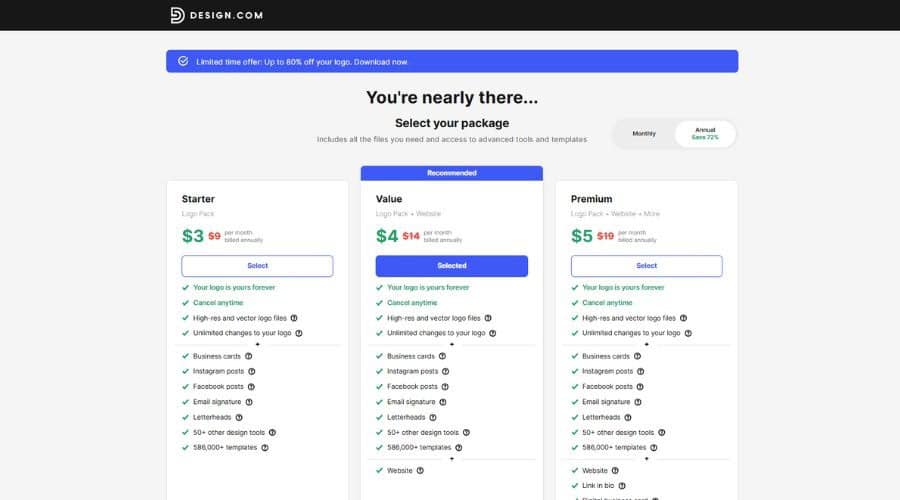 pricing for design com