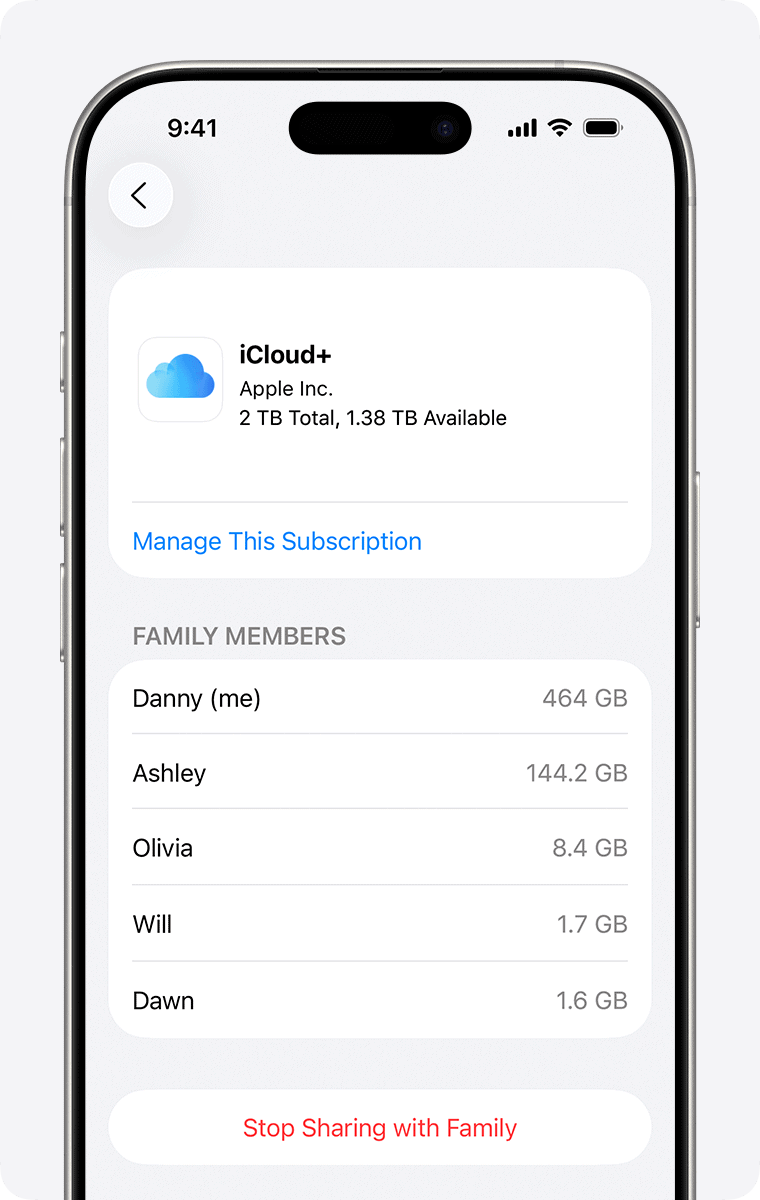 iCloud storage sharing