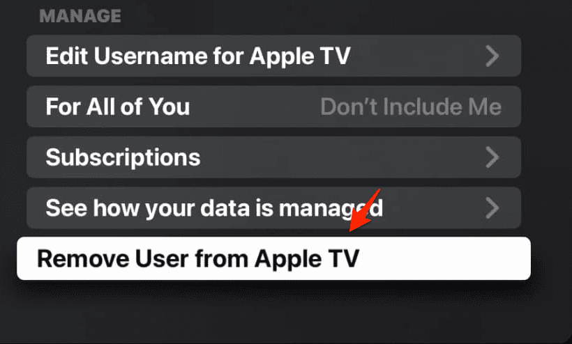 remove user from apple tv