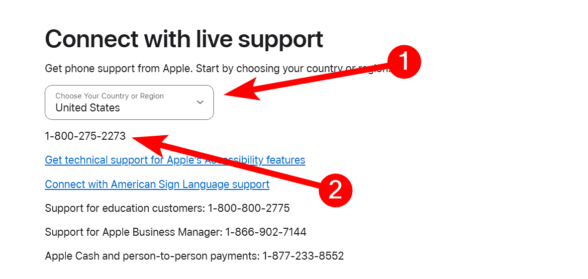 selecting country or region when contacting apple support