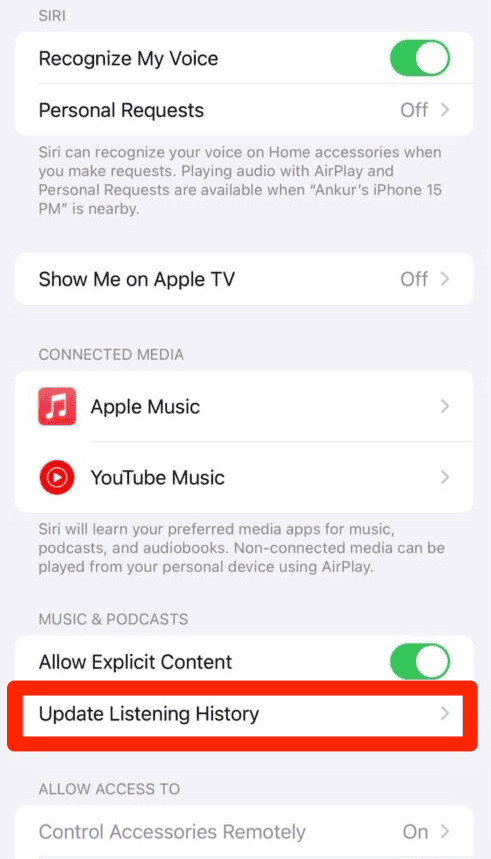 update listening history