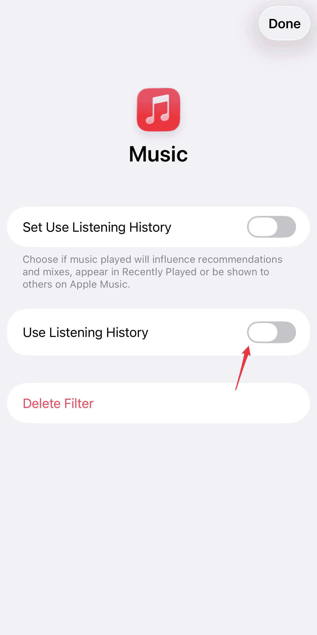 use listening history off