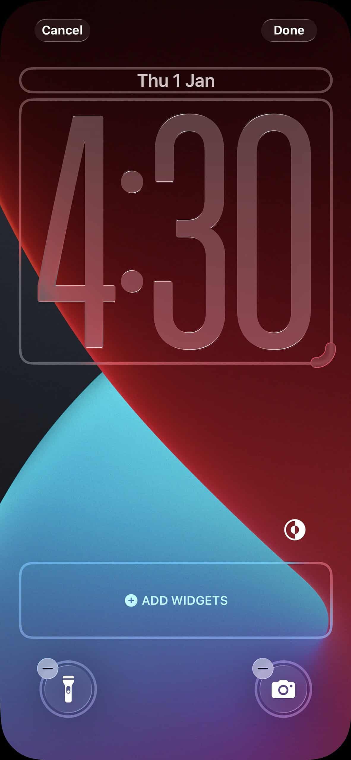 A stretched clock on a wallpaper on iPhone
