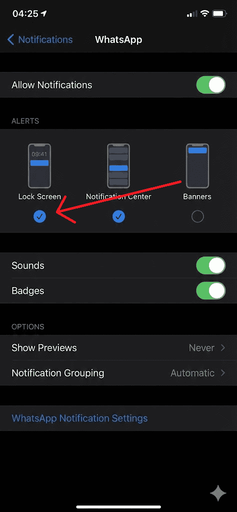 Allow on Lockscreen iPhone Settings notifications