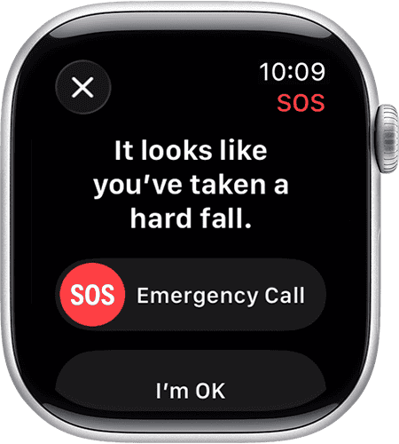 Apple Watch showing a fall detection alert