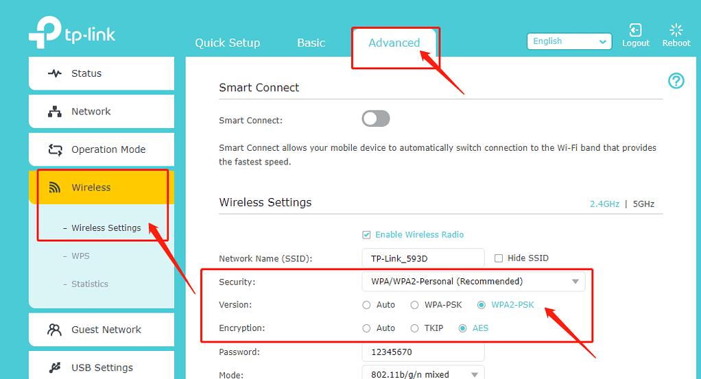 TP-Link router wireless security settings