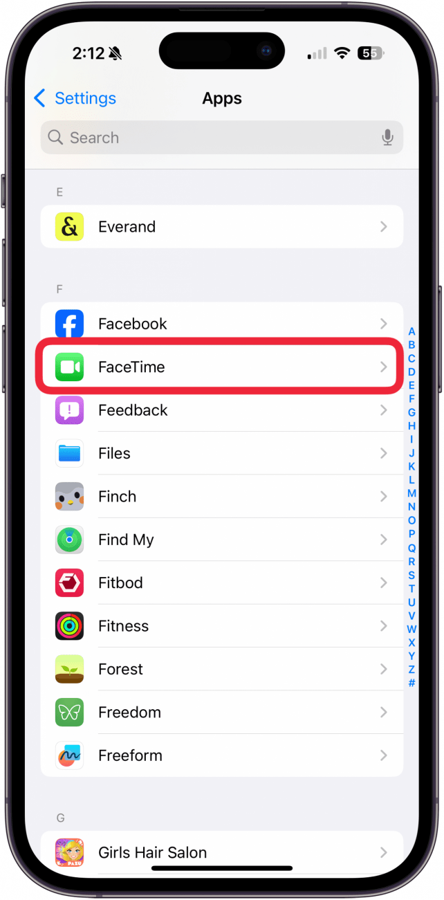 Tap Facetime in settings