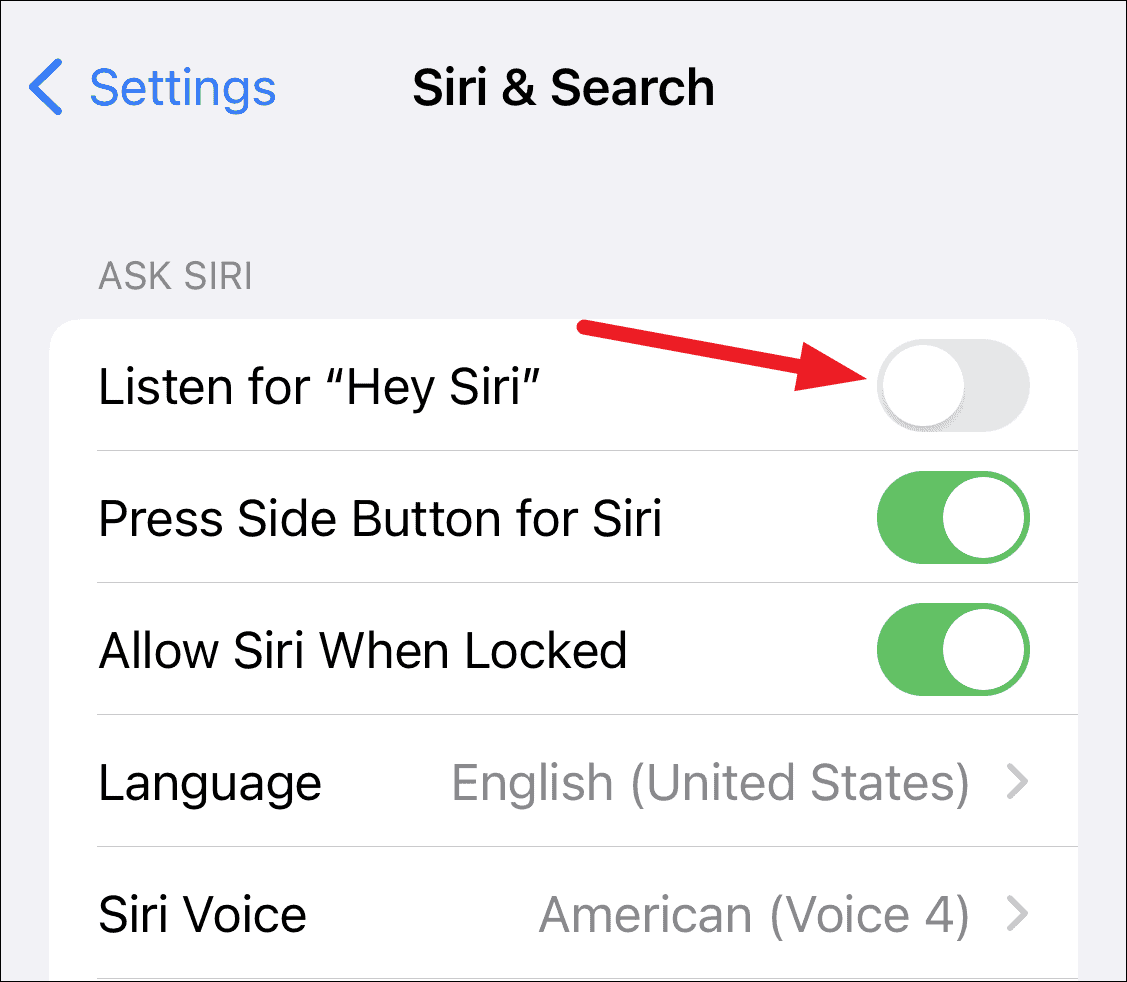 Turn off Listen for “Hey Siri”