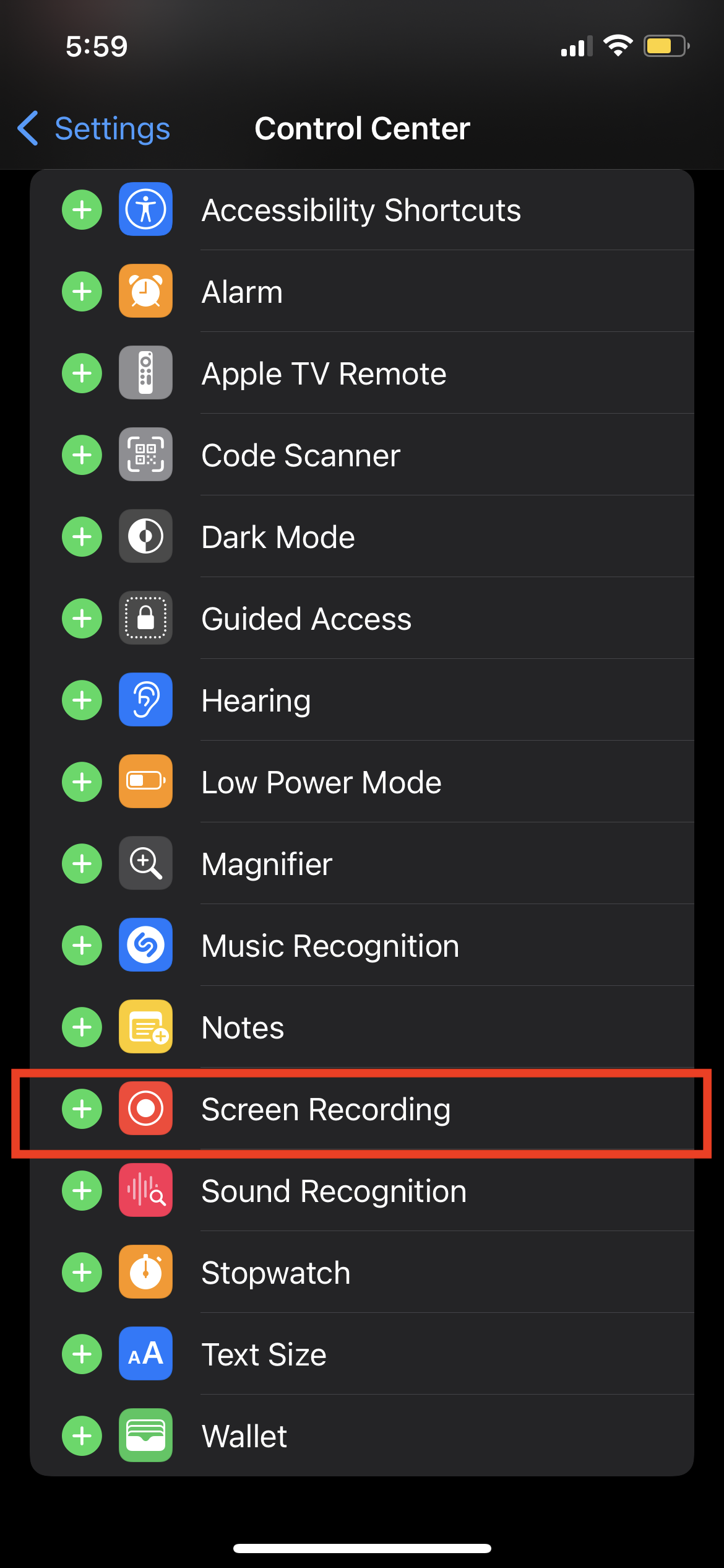 Turn on screen recording iPhone
