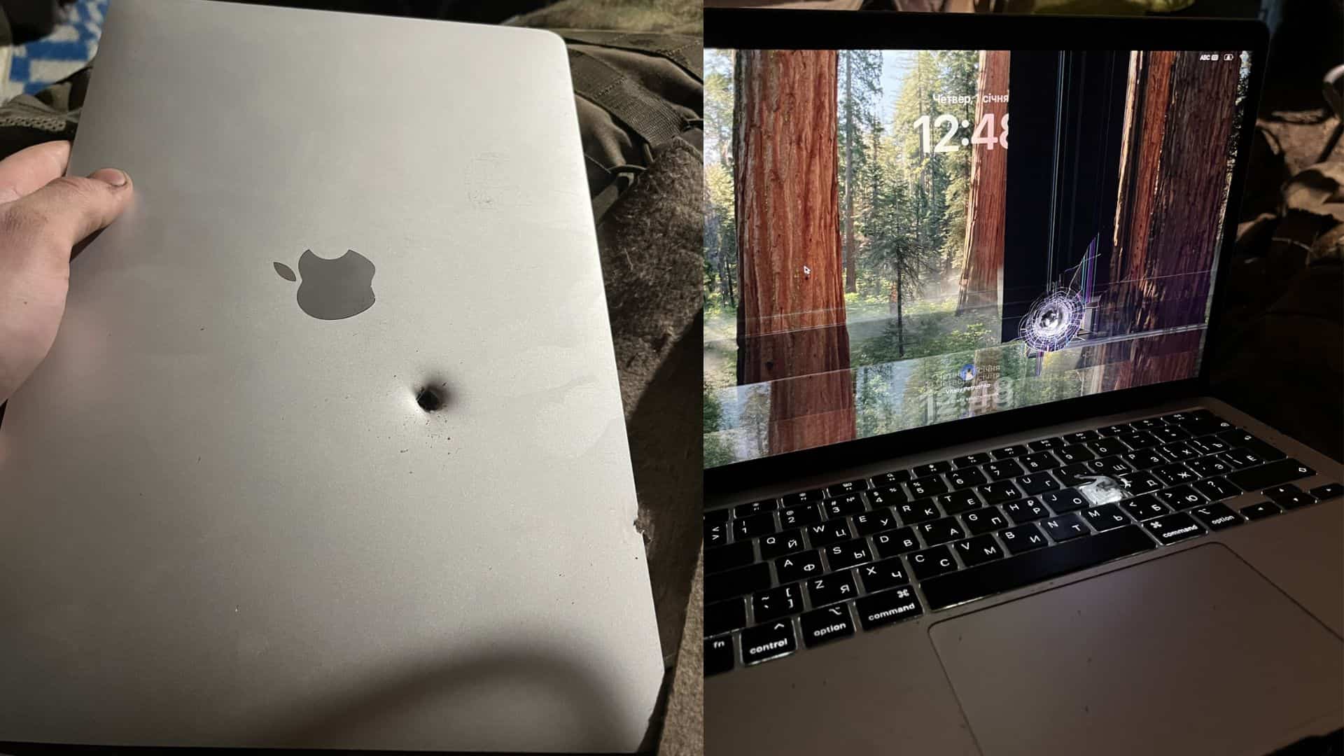 Ukrainian Soldier Shows MacBook Air That Stopped Shell Shrapnel