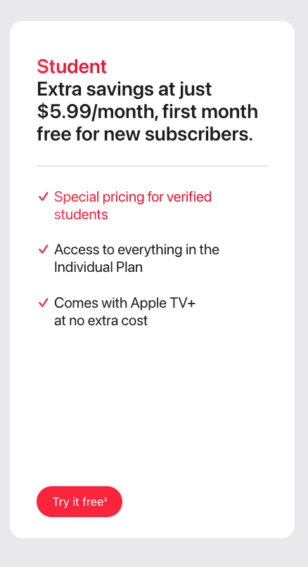 apple tv and apple music student