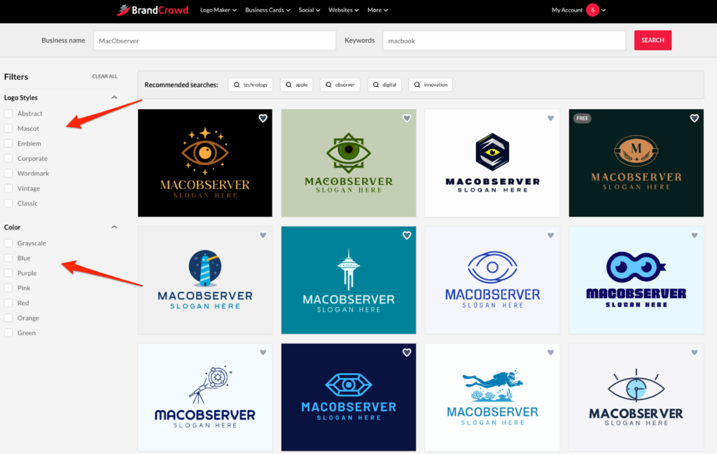 brandcrowd filters
