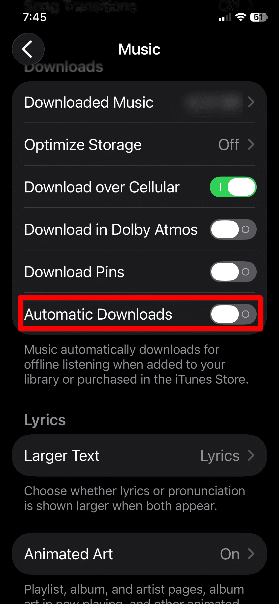 Apple Music automatically download new songs on iPhone