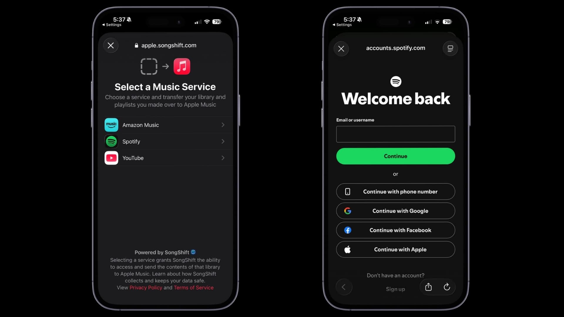 Choose Spotify from the list and sign in with your Spotify credentials.
